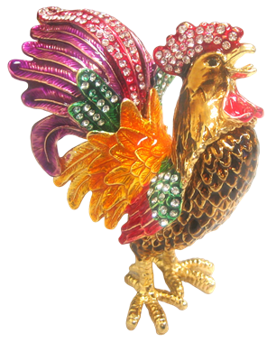 Multicolor Black Rooster Raised Feather - Bejeweled Trinket Box - TRNK - 4240 - 3 - Che Cose Belle