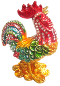 Multicolor Rooster Raised Feather - Bejeweled Trinket Box - TRNK - 4967 - Multi - Che Cose Belle