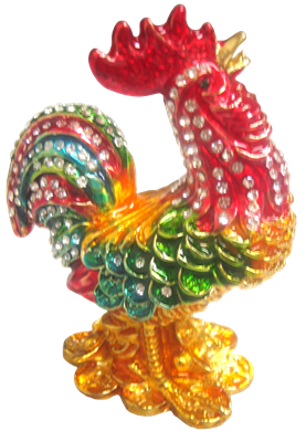 Multicolor Rooster Raised Feather - Bejeweled Trinket Box - TRNK - 4967 - Multi - Che Cose Belle
