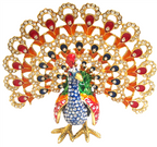 Blue Peacock with upright Opened Multicolored Feathers - Bejeweled Trinket Box TRNK - 5111 - Che Cose Belle