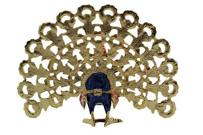 Blue Peacock with upright Opened Multicolored Feathers - Bejeweled Trinket Box TRNK - 5111 - Che Cose Belle
