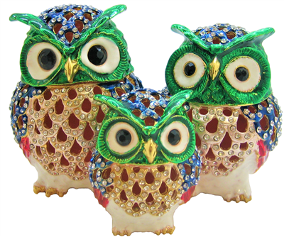 Family of Owls (Set of 3)(Red) - Bejeweled Trinket Box - Che Cose Belle