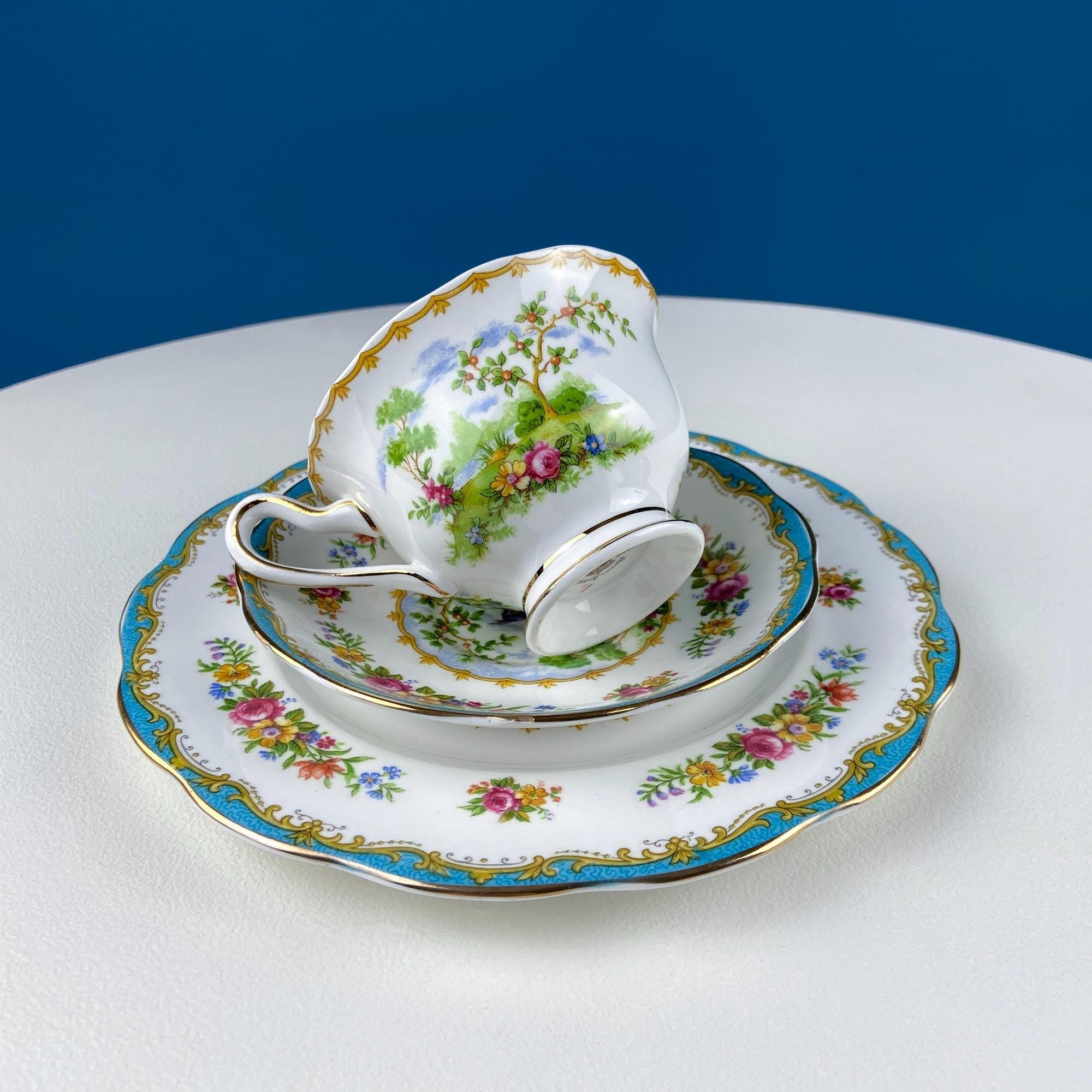 Vintage Tea Set Trio by Royal Albert, Chelsey Bird. Stunning Motif of Exotic Bird in Garden. Dining Room Decor. Gift for Tea Lover.
