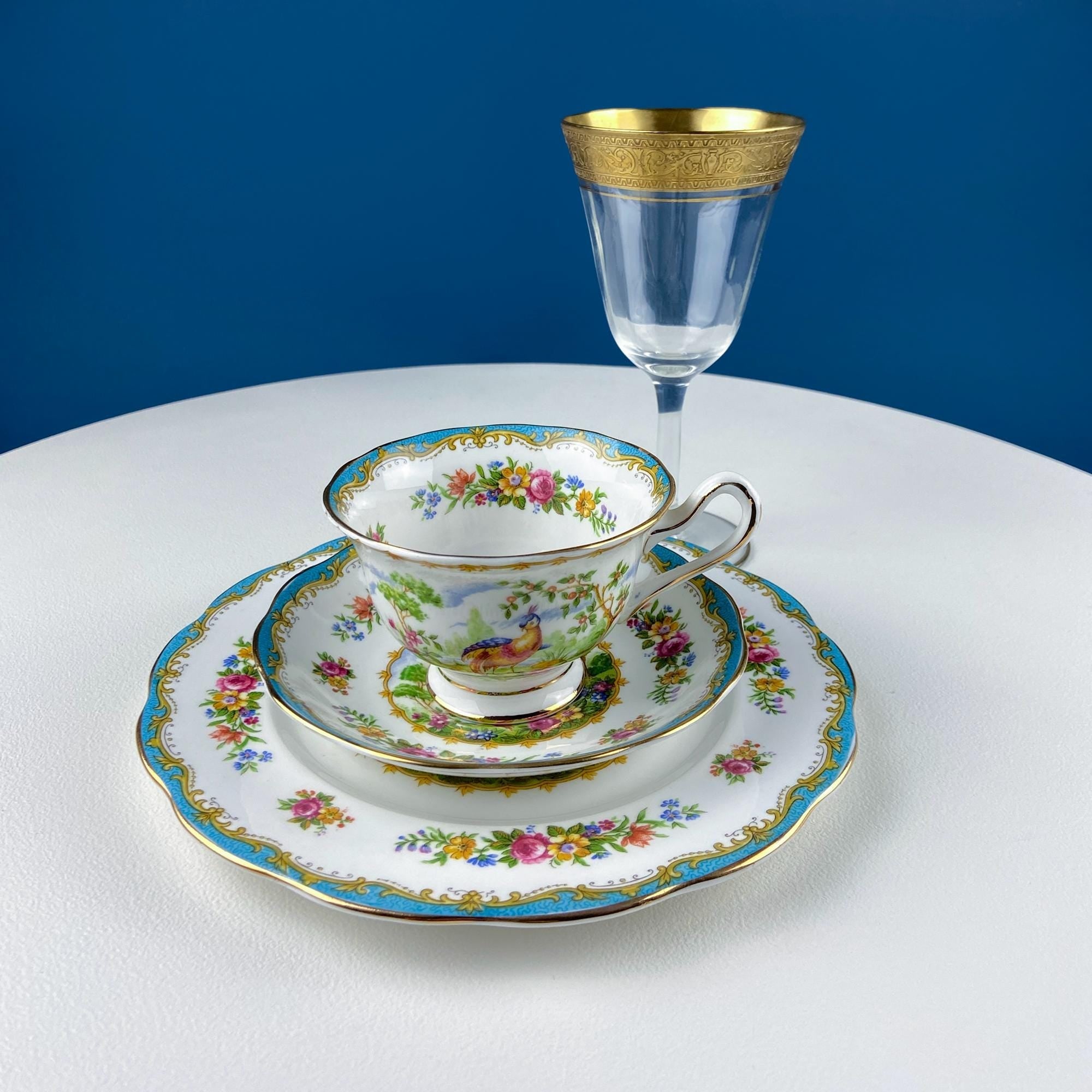 Vintage Tea Set Trio by Royal Albert, Chelsey Bird. Stunning Motif of Exotic Bird in Garden. Dining Room Decor. Gift for Tea Lover.