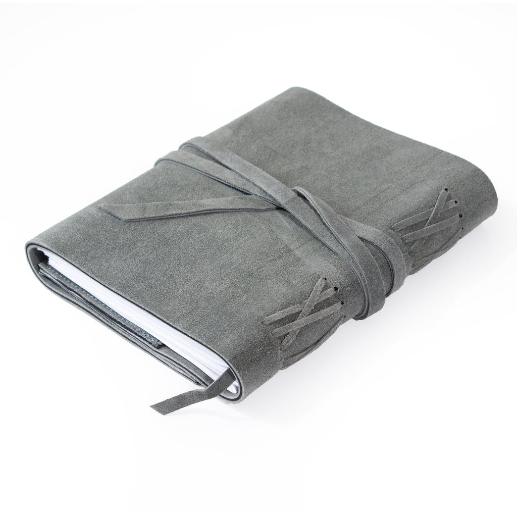 Teal Grey Suede Journal w/ Organic Cotton Paper: Large