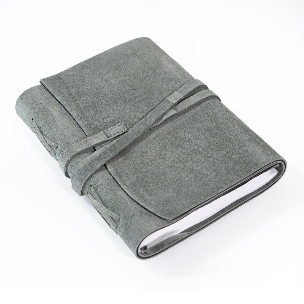 Teal Grey Suede Journal w/ Organic Cotton Paper: Large
