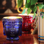 24K Gold Sapphire Blue Glass Buddha Candle, 3-Wick