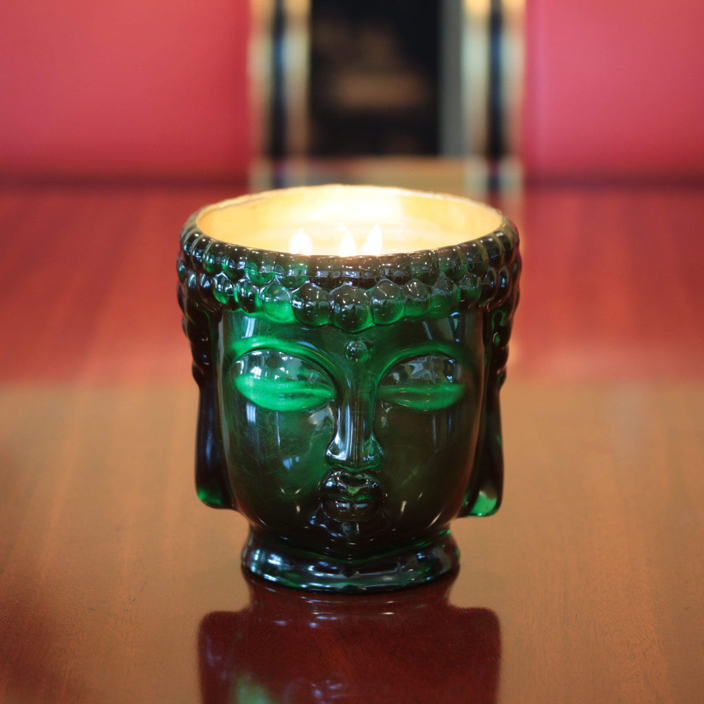 24K Gold Emerald Green Glass Buddha Luxury Candle
