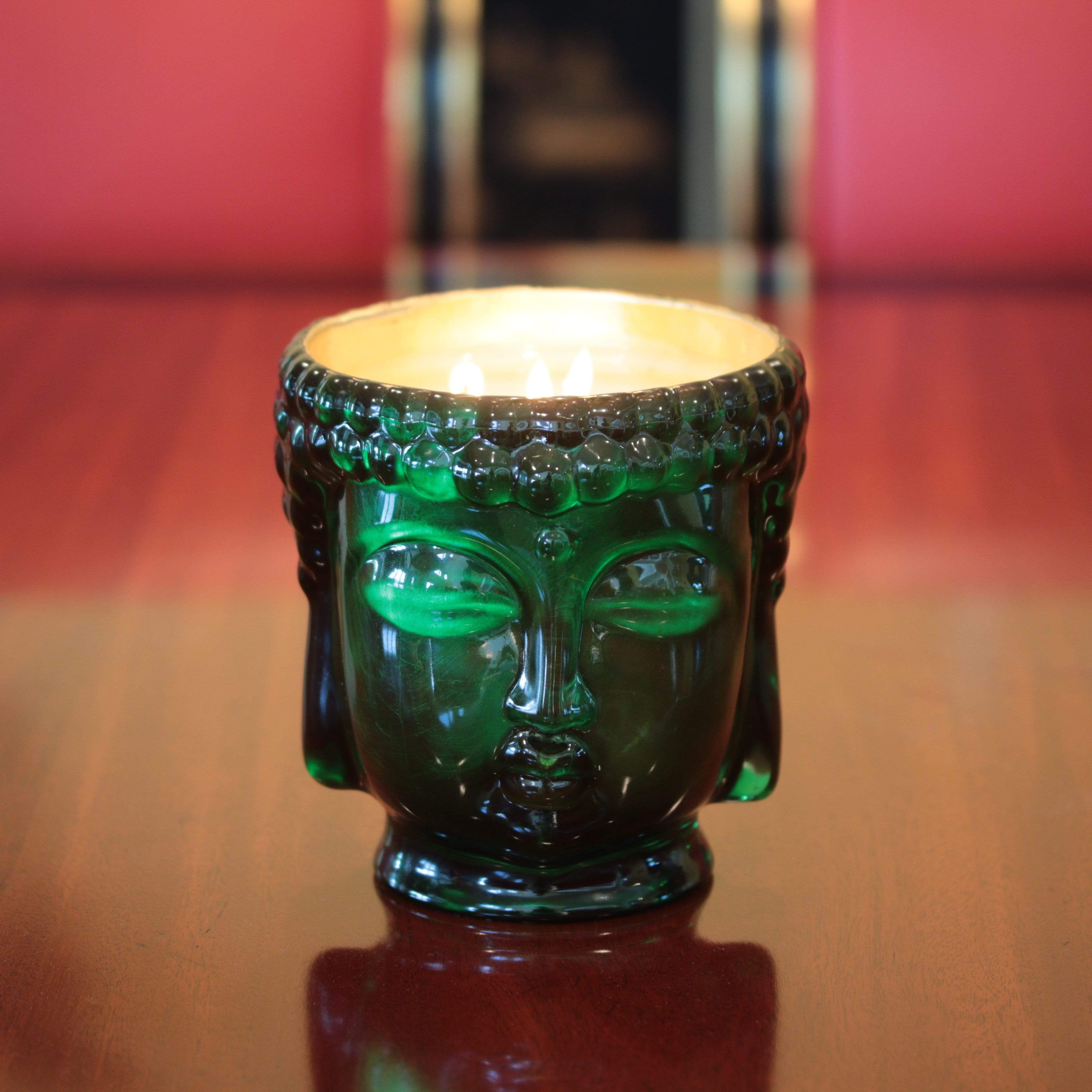 24K Gold Emerald Green Glass Buddha Luxury Candle