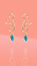 Abstract Wiggle Gold Plated Hoop Blue Glass Charm