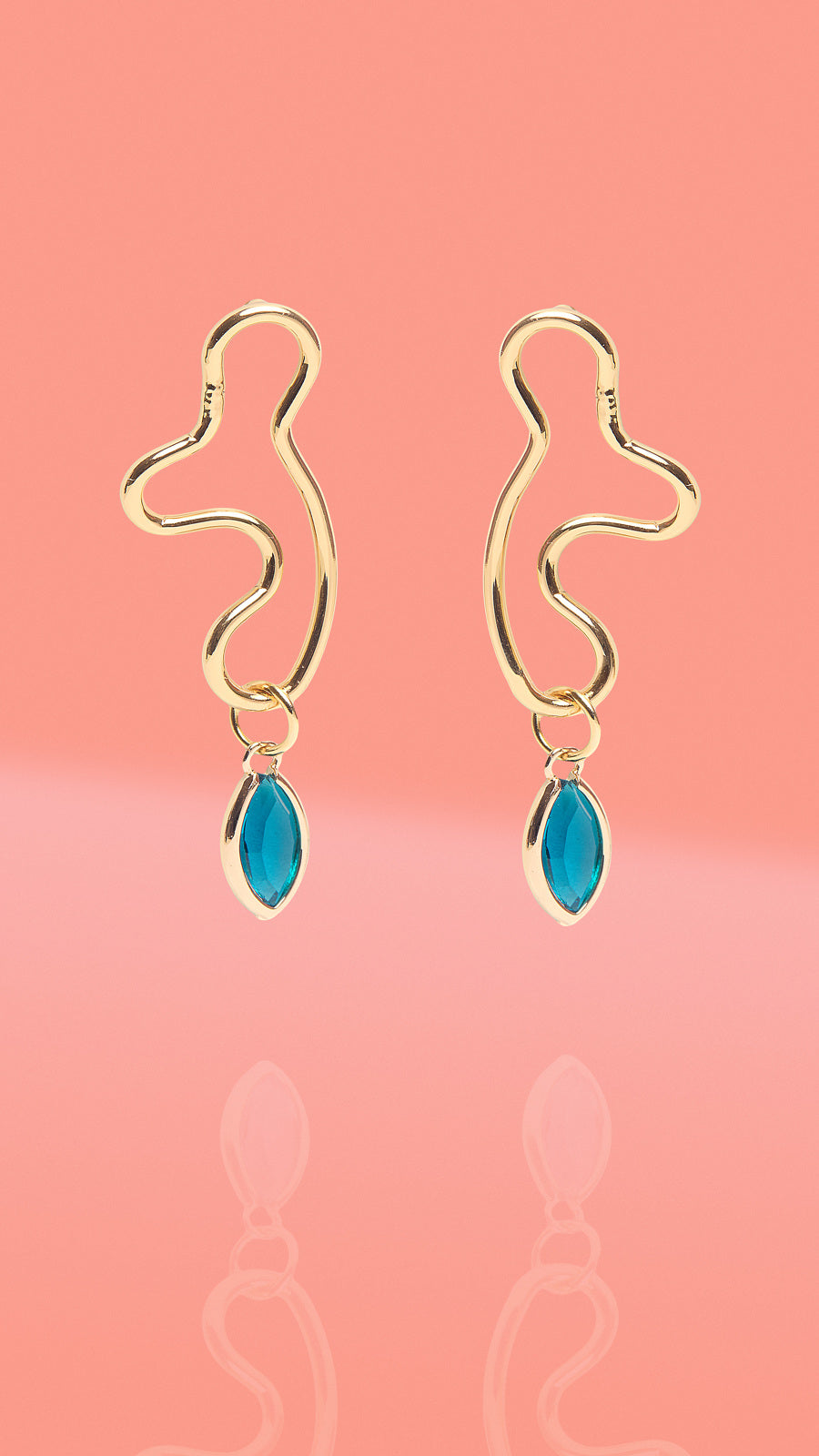 Abstract Wiggle Gold Plated Hoop Blue Glass Charm