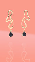Abstract Wiggle Gold Plated Hoop Black Glass Charm