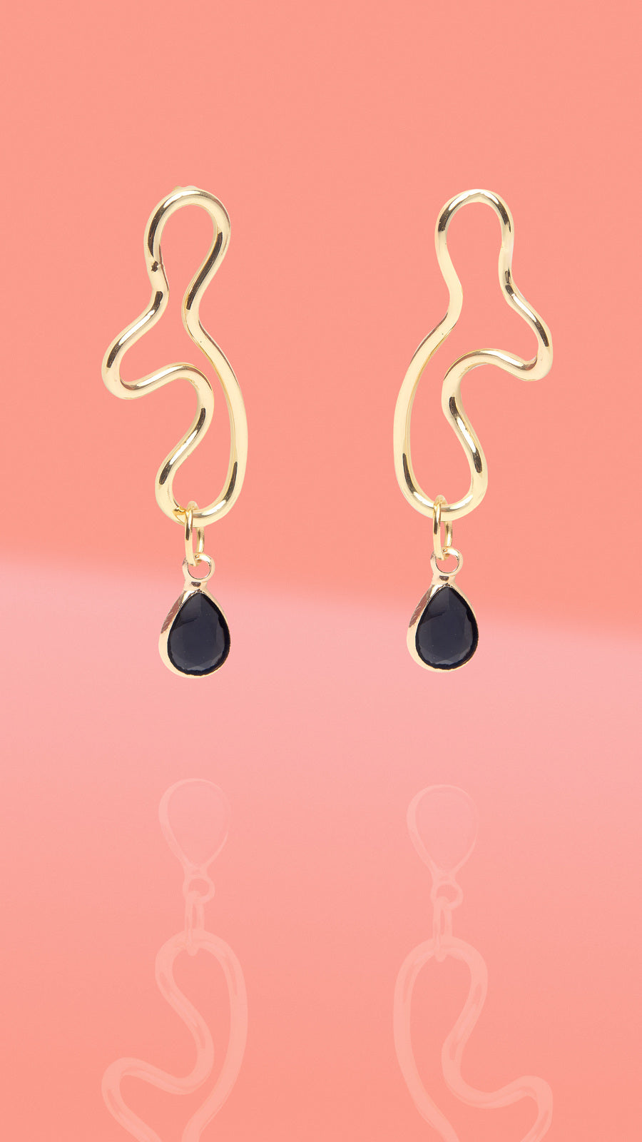 Abstract Wiggle Gold Plated Hoop Black Glass Charm