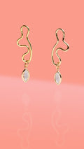Abstract Wiggle Gold Plated Hoop Clear Glass Charm