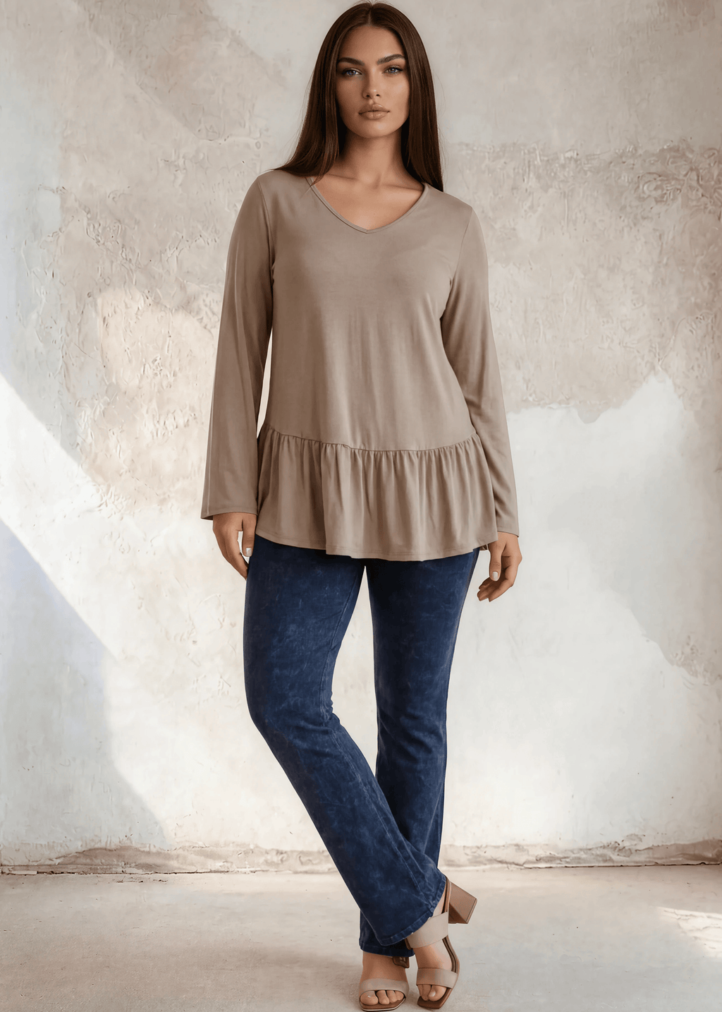 Ally Grab and Go Tunic in Plus Size (Taupe) Made in USA