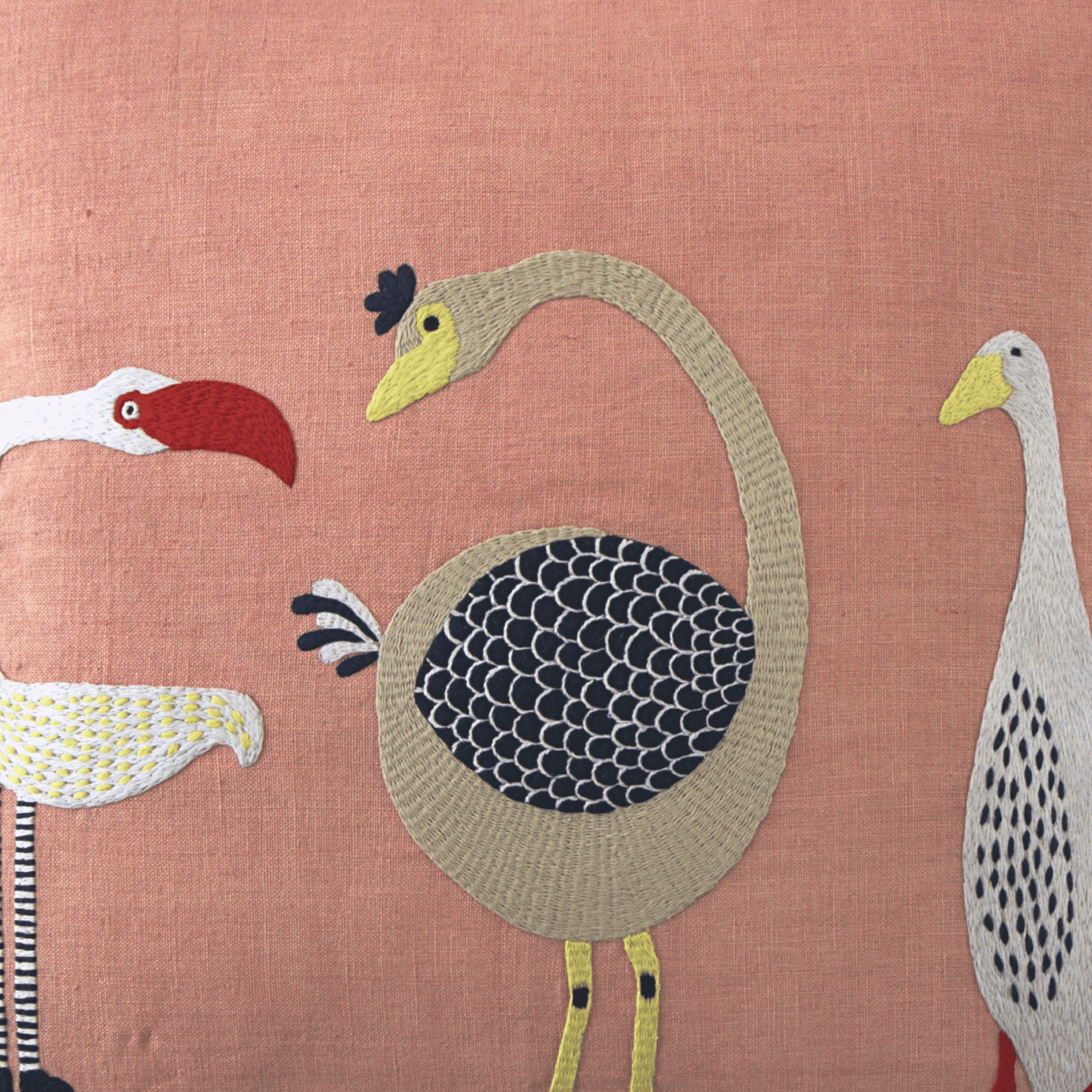 Hand Embroidered Birds Pillow Cover 20" x 20"