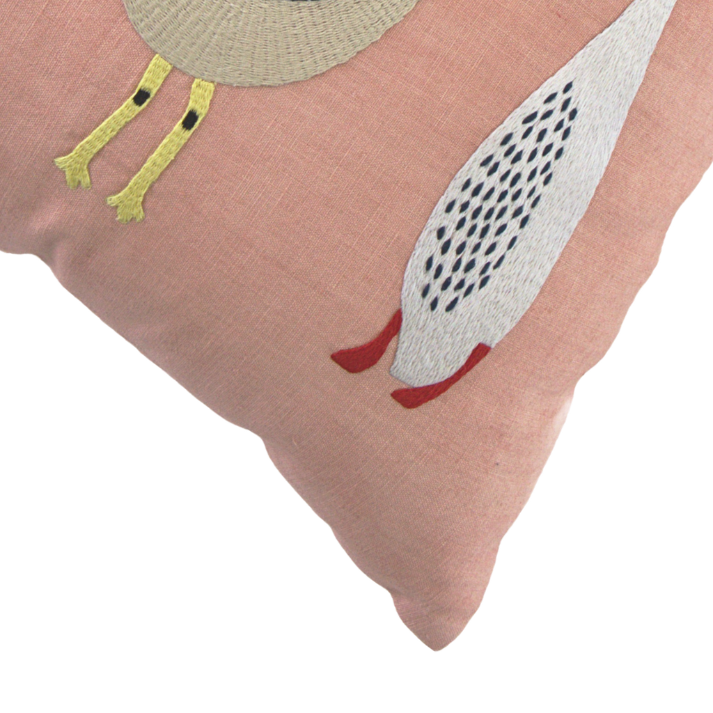 Hand Embroidered Birds Pillow Cover 20" x 20"