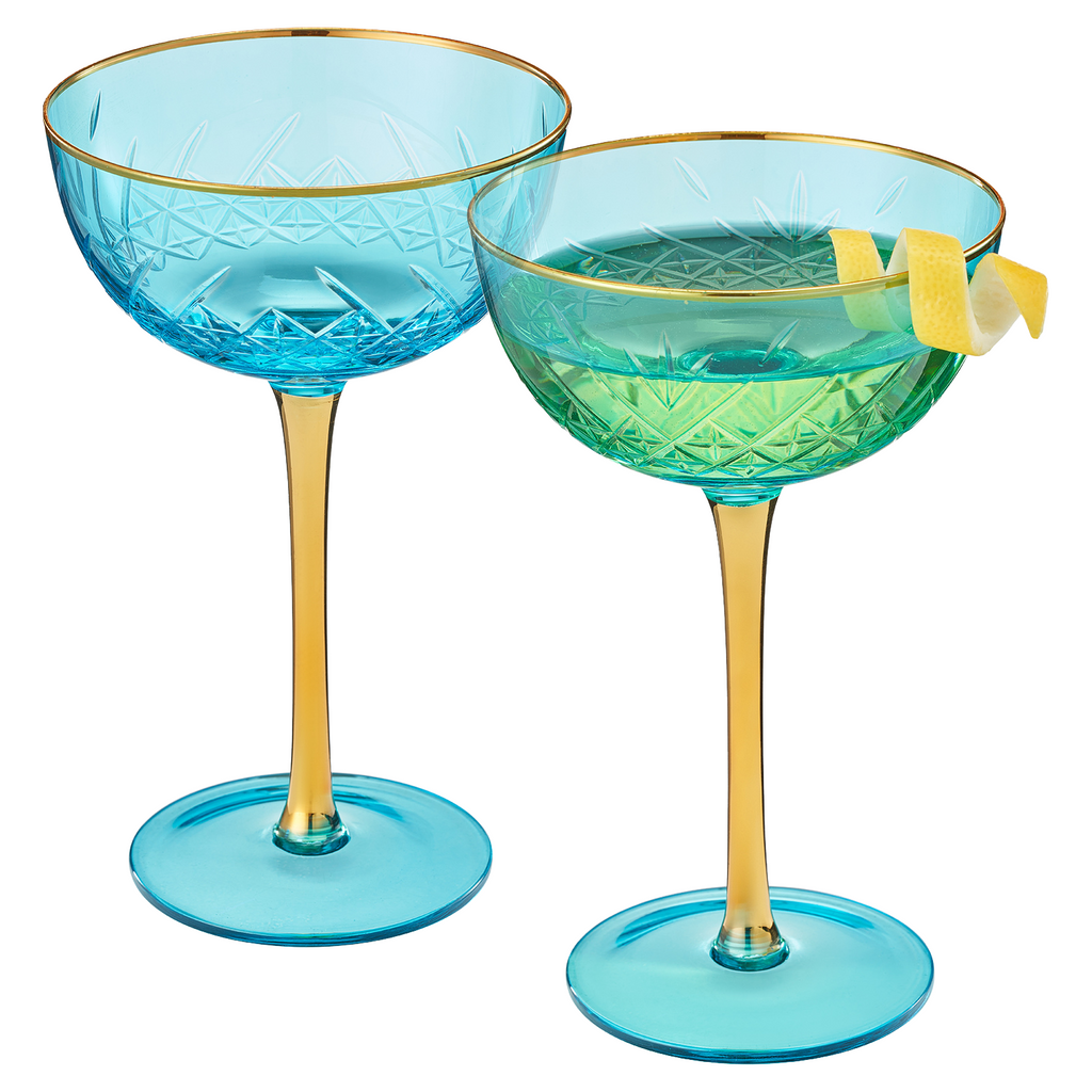 Bellissimo Crystal Champagne Coupe Cocktail Glassware, Set of 2