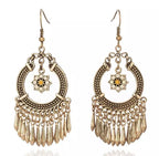 Vintage Indian Flower Tassel Boho Dangle Earrings