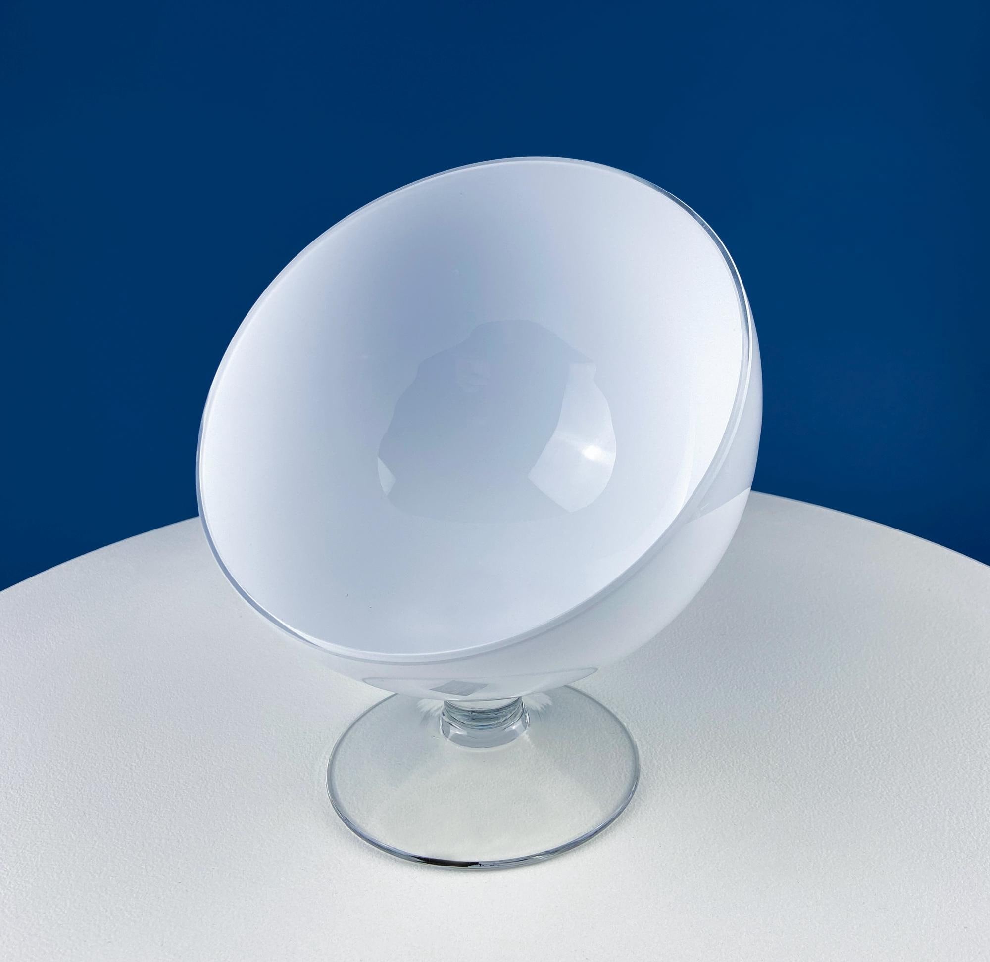 Vintage Modern Bowl. White & Clear Glass Footed Bowl. Unique Modern Hand Blown Serving, Candy Dish. Modern Home Decor. Interior Design Ideas. Gift for Him Her.