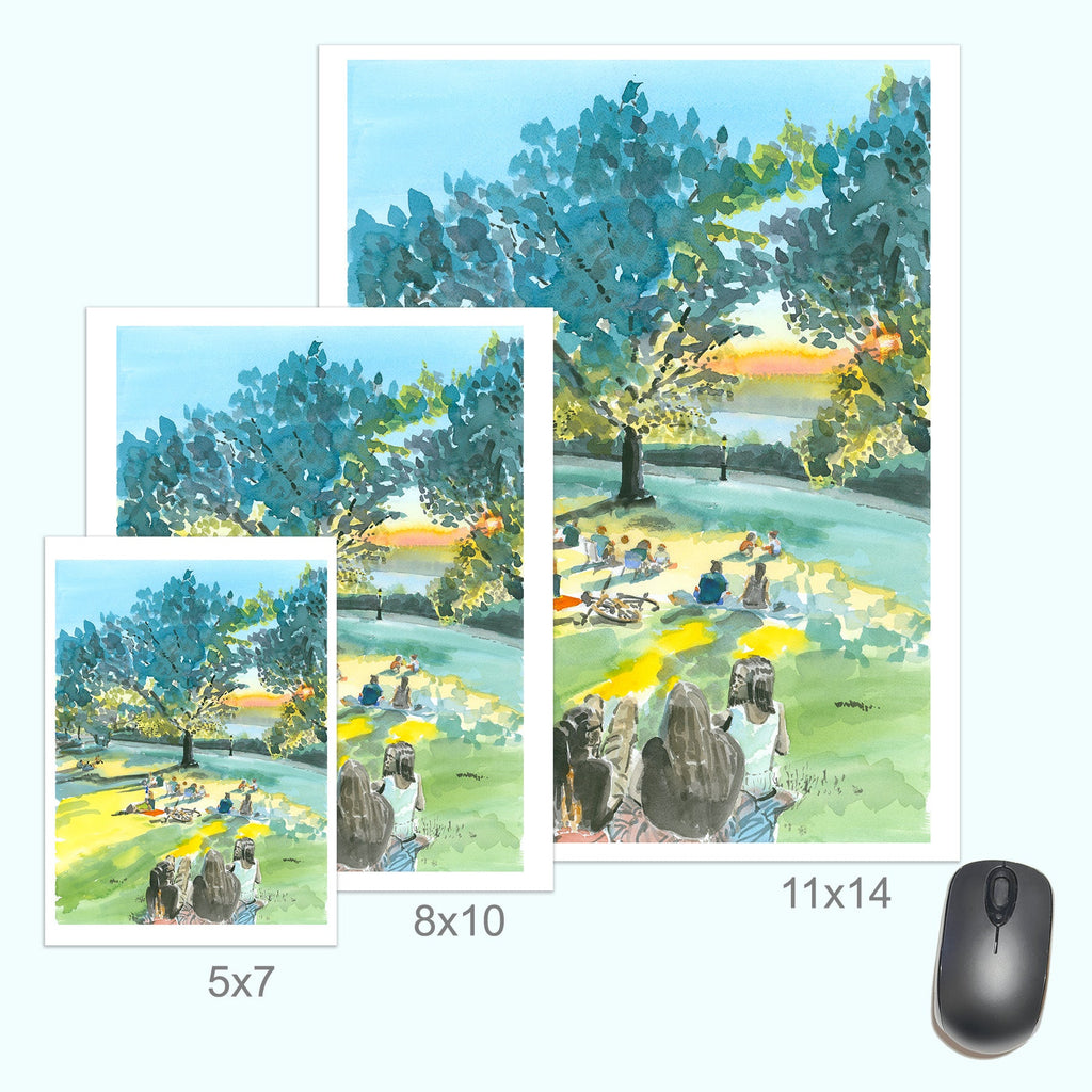Billings Lawn 2, Watercolor, Hudson River Scene