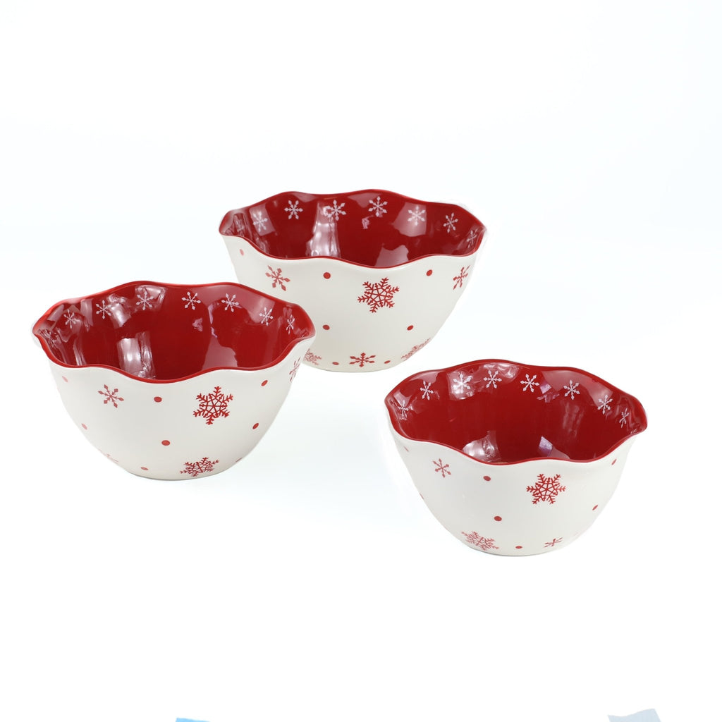 Winterfest 3 Piece HandPainted Nesting Bowl Set - Snow Flake - Che Cose Belle