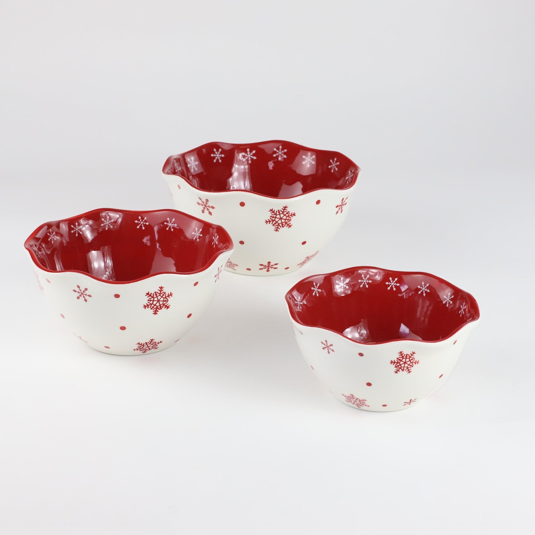 Winterfest 3 Piece HandPainted Nesting Bowl Set - Snow Flake - Che Cose Belle