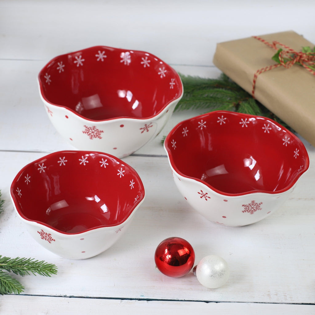 Winterfest 3 Piece HandPainted Nesting Bowl Set - Snow Flake - Che Cose Belle