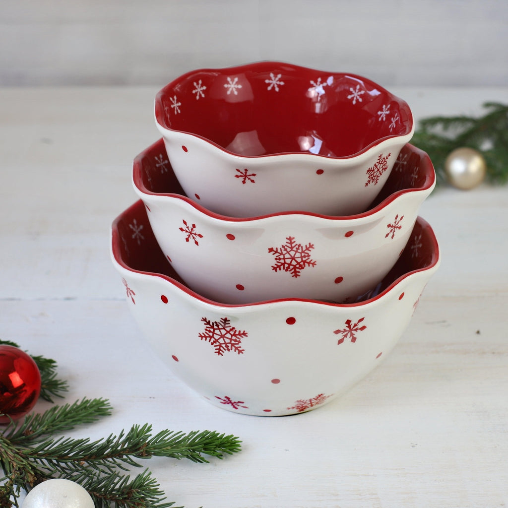 Winterfest 3 Piece HandPainted Nesting Bowl Set - Snow Flake - Che Cose Belle