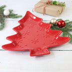 Winterfest Large 16'' Tree Shape Red Ceramic Platter - Che Cose Belle