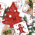 Winterfest Large 16'' Tree Shape Red Ceramic Platter - Che Cose Belle