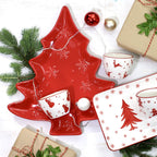 Winterfest Large 16'' Tree Shape Red Ceramic Platter - Che Cose Belle