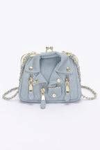 Faux Denim Leather Jacket Style Crossbody Bag