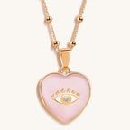 Harmonious Emotions - Mother Of Pearl Heart Evil Eye Necklace
