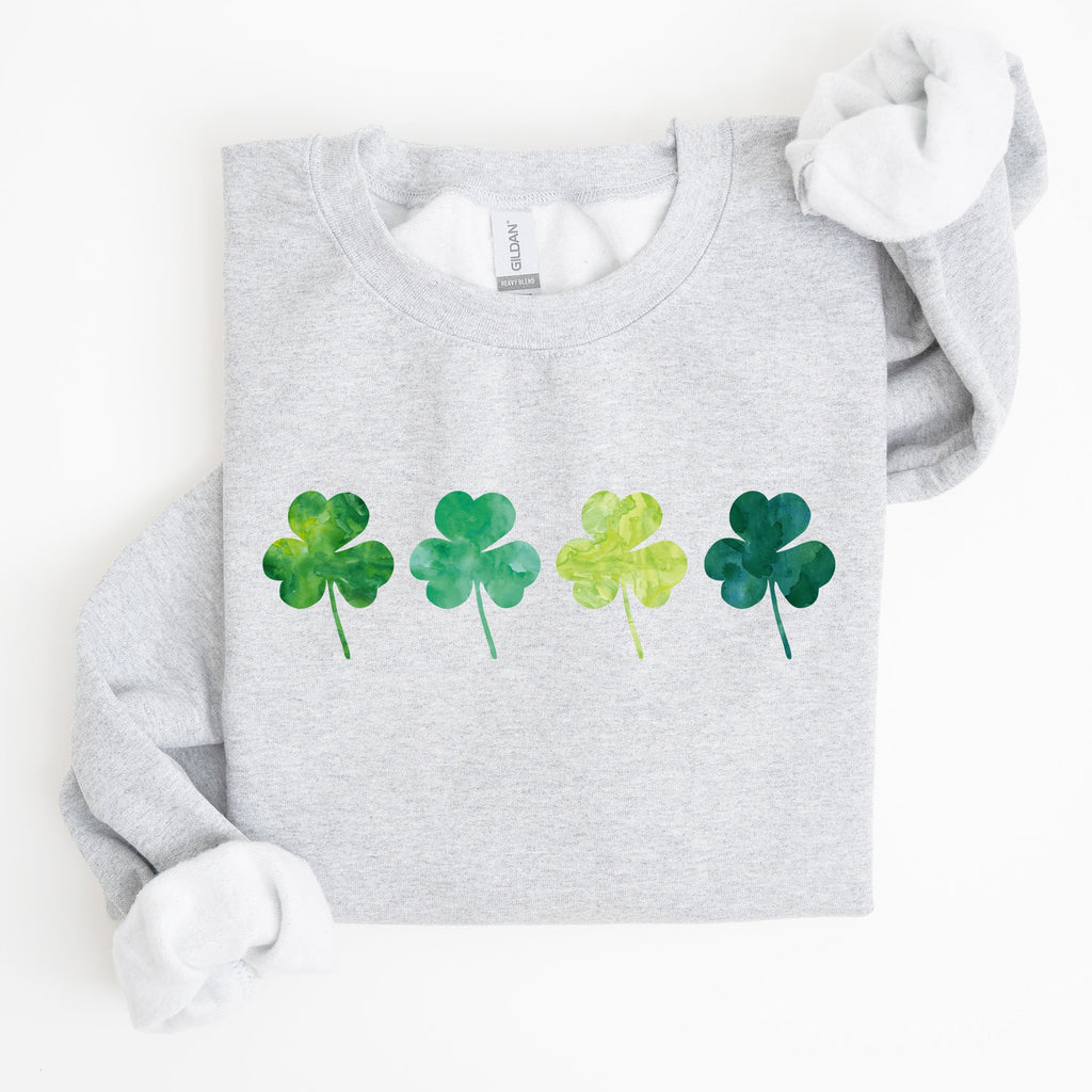 Watercolor Shamrocks In A Row, St Patrick's Day Sweatshirt