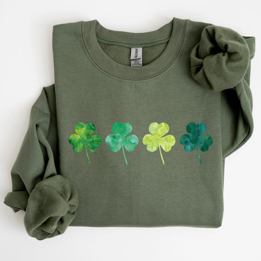 Watercolor Shamrocks In A Row, St Patrick's Day Sweatshirt