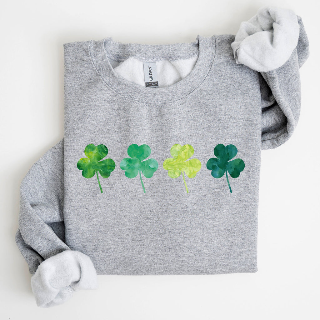 Watercolor Shamrocks In A Row, St Patrick's Day Sweatshirt