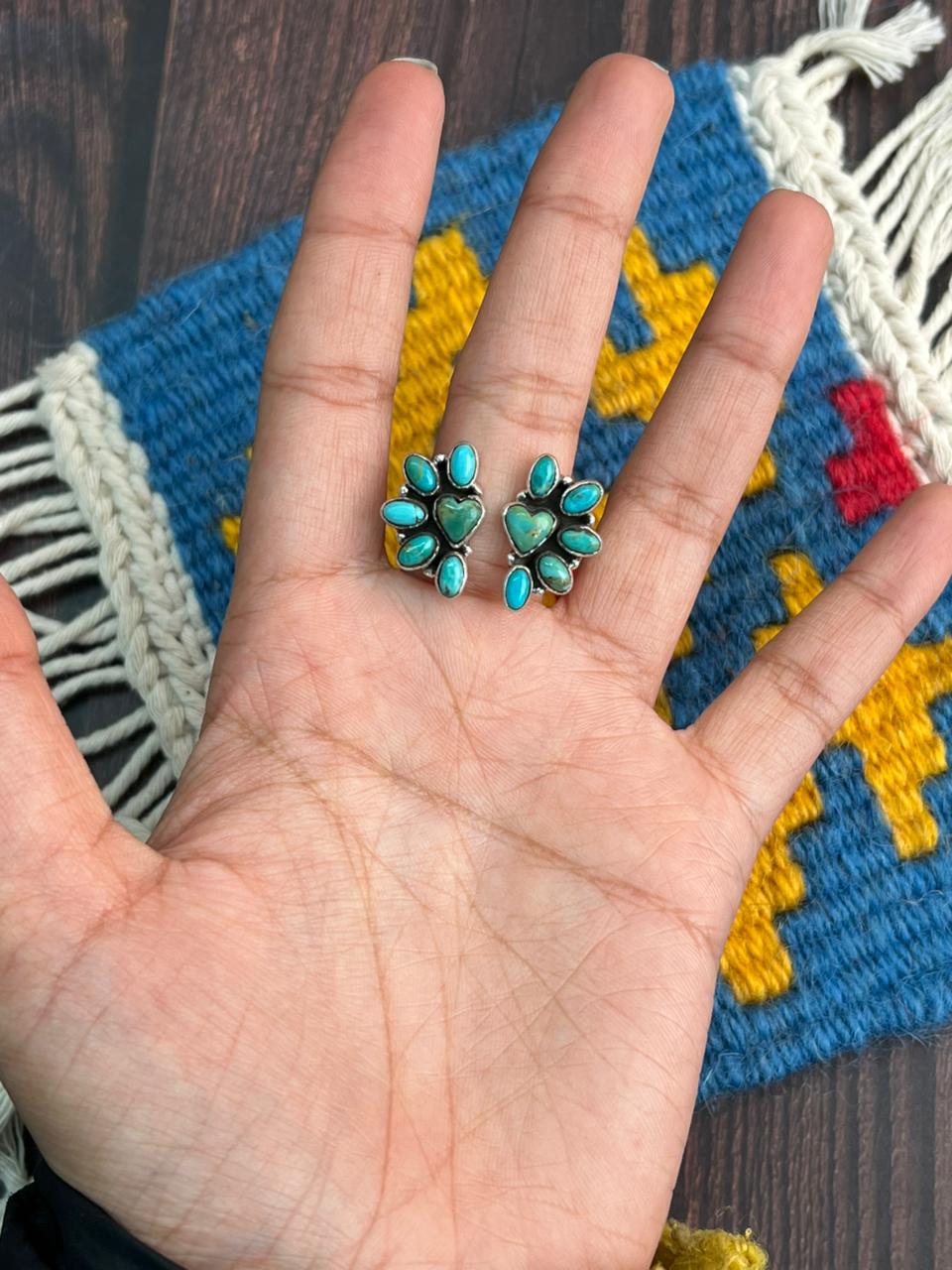 "Heart Collection" Handmade Sterling Silver Kingman Turquoise Adjustable Ring "Signed Nizhoni"