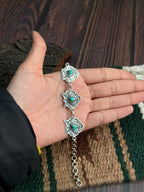 "Heart Collection" Handmade Sterling Silver Kingman Turquoise Chain Bracelet "Signed Nizhoni"