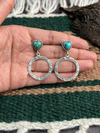"Heart Collection" Handmade Sterling Silver Kingman Turquoise Post Dangle Earrings "Signed Nizhoni"