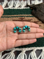 "Heart Collection" Handmade Sterling Silver Kingman Turquoise Post Studs Earrings "Signed Nizhoni"