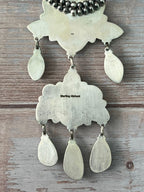 Handmade Sterling Silver Baja Turquoise Collection: Squash Blossom Beaded Necklace "Signed Nizhoni"
