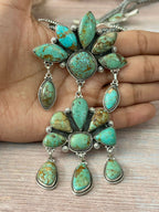 Handmade Sterling Silver Baja Turquoise Collection: Squash Blossom Beaded Necklace "Signed Nizhoni"