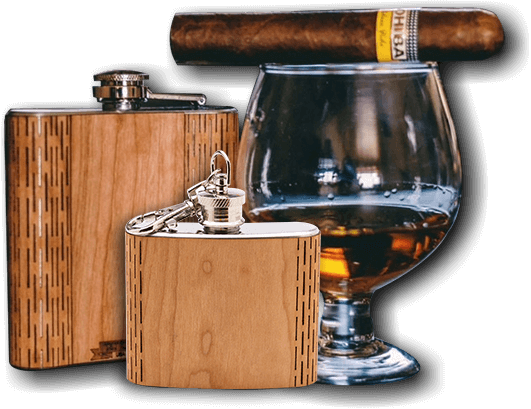 6 oz. Wooden Hip Flask (Keep Calm in American Cherry)