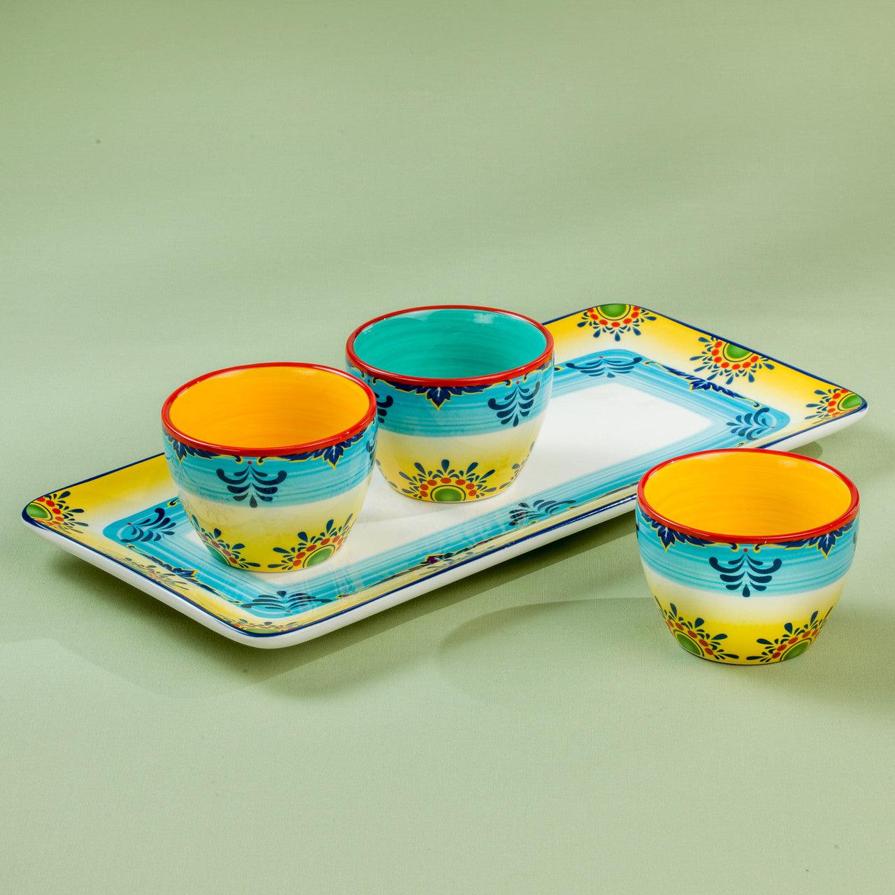 Zanzibar Ceramic Artisan Design 4 - Piece Appetizer Serving Set - Che Cose Belle
