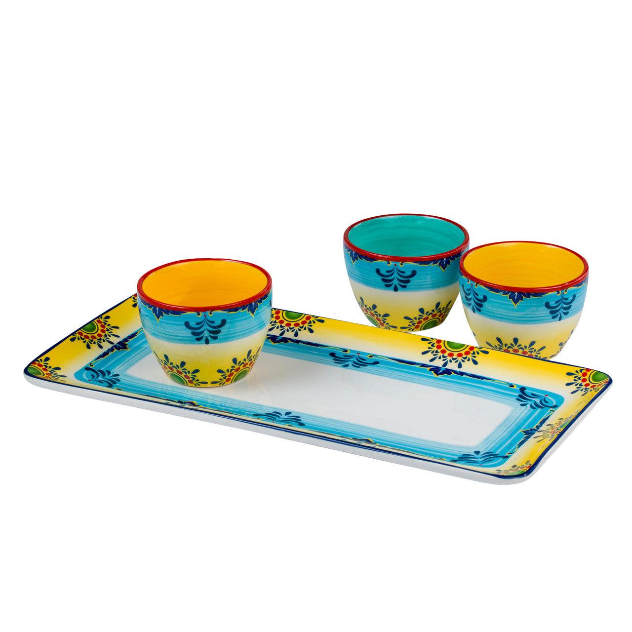 Zanzibar Ceramic Artisan Design 4 - Piece Appetizer Serving Set - Che Cose Belle