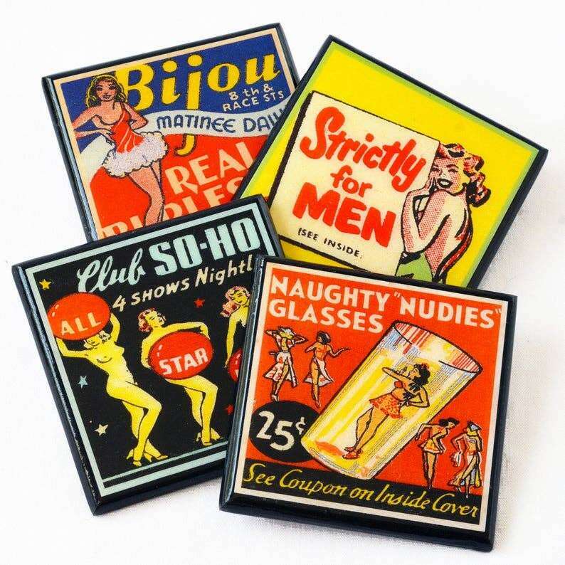 A Little Naughty: Vintage Burlesque Drink Coaster Set - Che Cose Belle