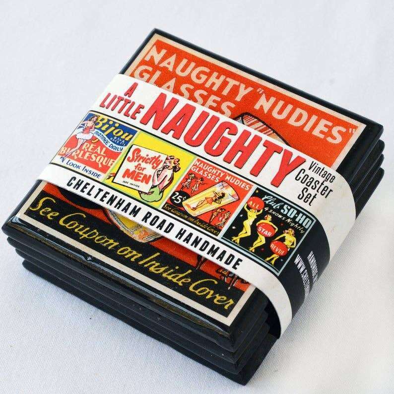 A Little Naughty: Vintage Burlesque Drink Coaster Set - Che Cose Belle