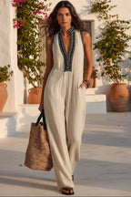 Women's Linen-Style Sleeveless Jumpsuit