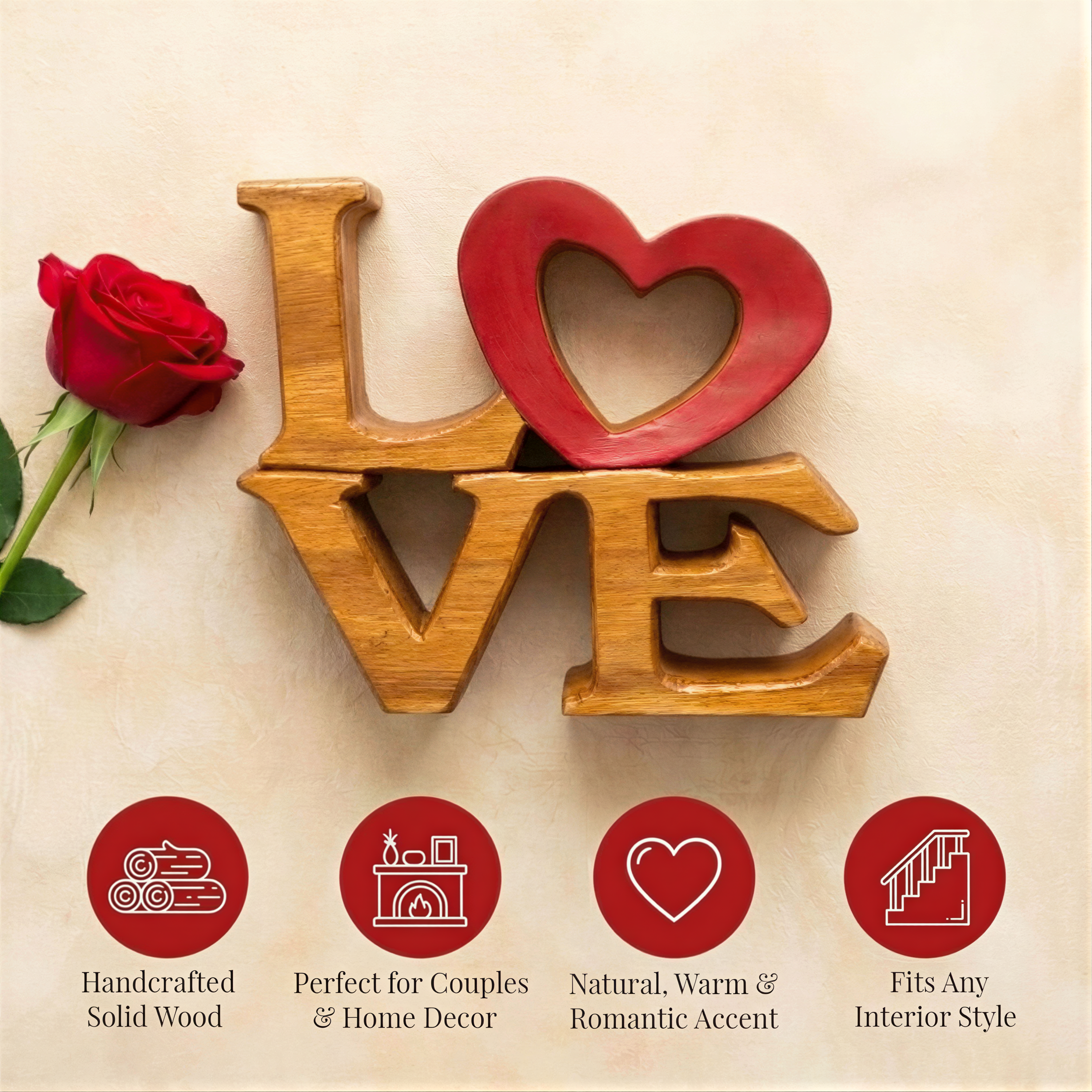 Elmija Enduring Love – Hand-Carved Wooden Sculpture, Handmade Decorative Home Art